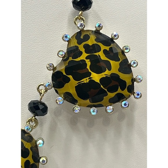 Betsey Johnson Triple Heart Animal Print AB Rhinestone Necklace new - Picture 4 of 14